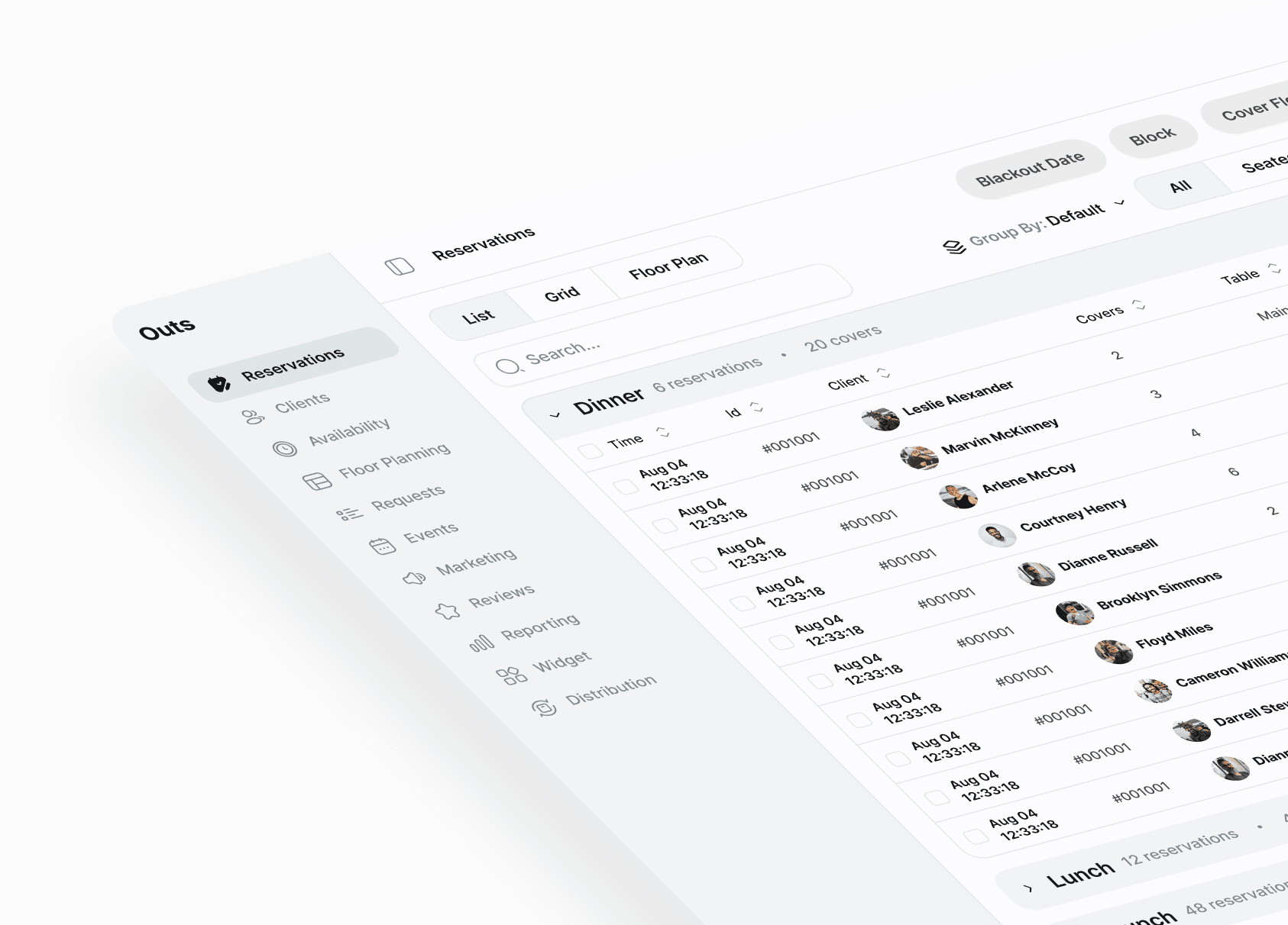 Outs reservations dashboard