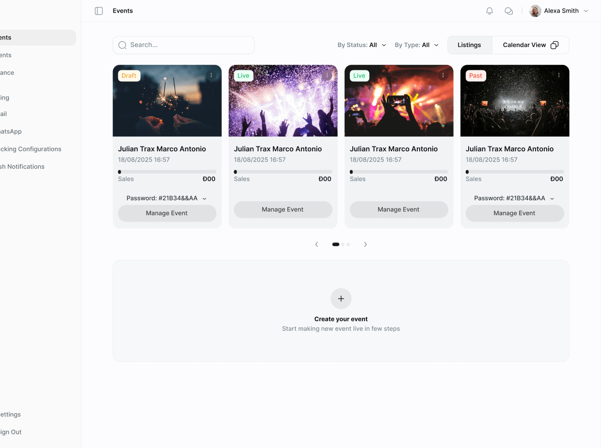 Events & Experiences dashboard